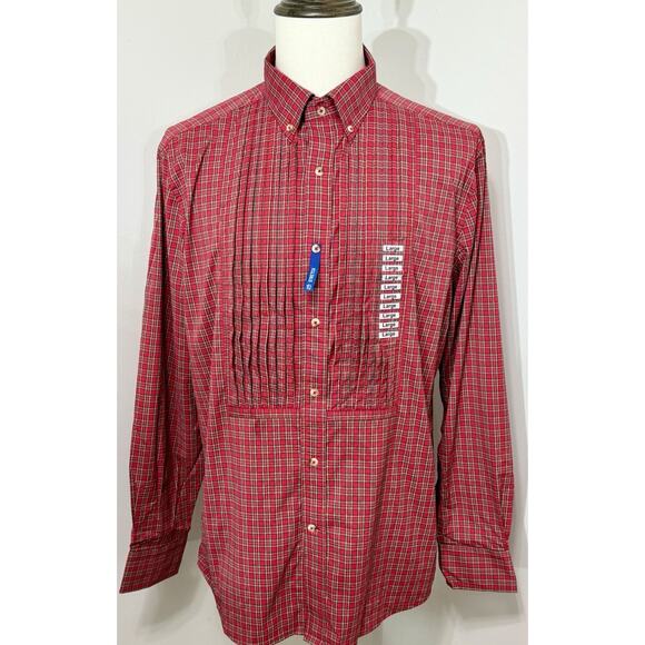 NEW Southern Tide Intercoastal Pleated Plaid Long Sleeve Button Shirt Red Sz L - Picture 3 of 3